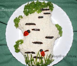 Салат «Белая береза» с курицей и грибами